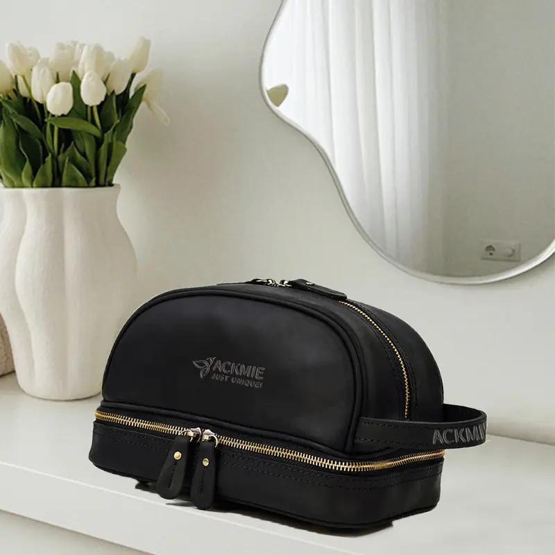 Double Layer Leather Toiletry Bag Makeup Bag