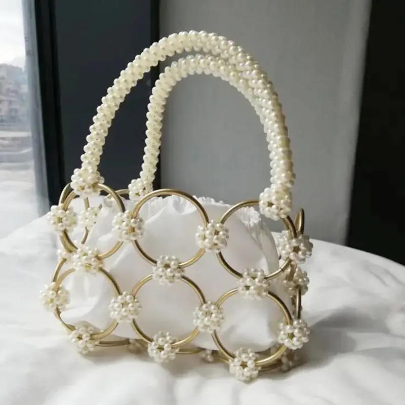 Pearl Handbag Metal Clutch Evening Bag