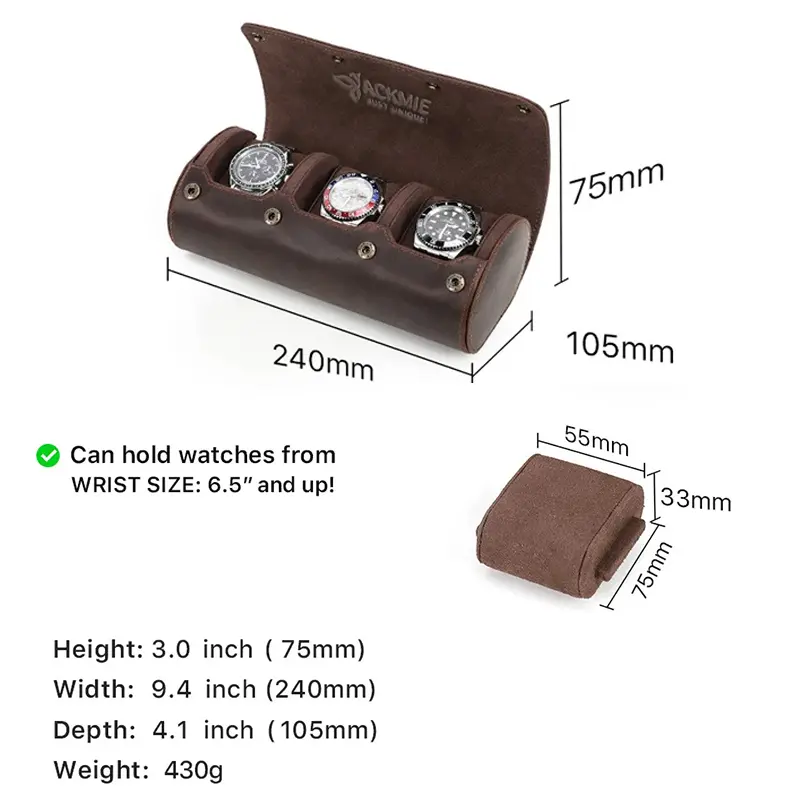 PU Leather Men's 3 Slot Watch Case Roll