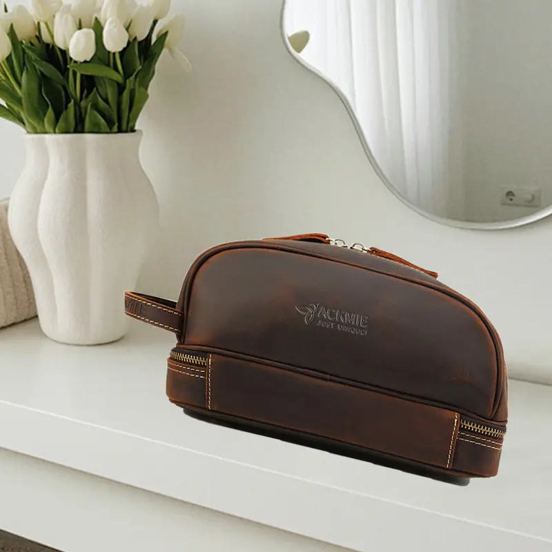 Double Layer Leather Toiletry Bag Makeup Bag
