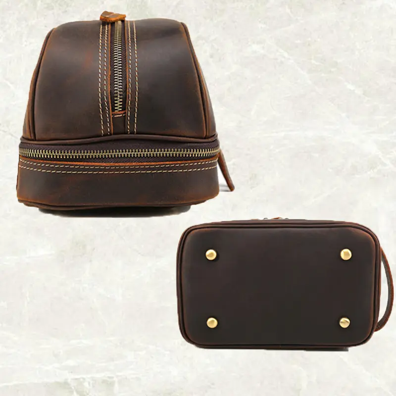 Double Layer Leather Toiletry Bag Makeup Bag