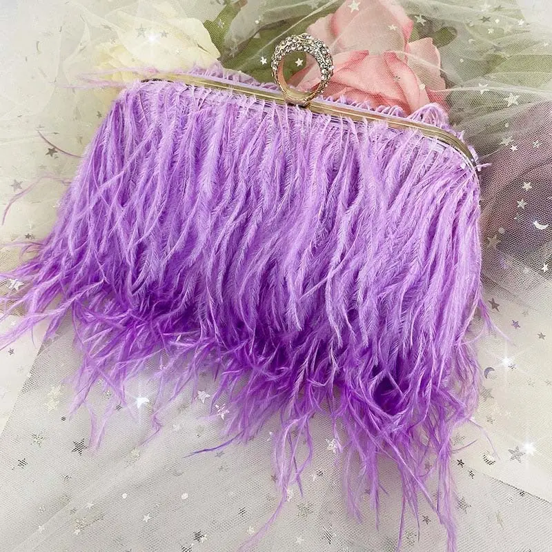 Luxury Ostrich Feather Party Evening Bag Clutch