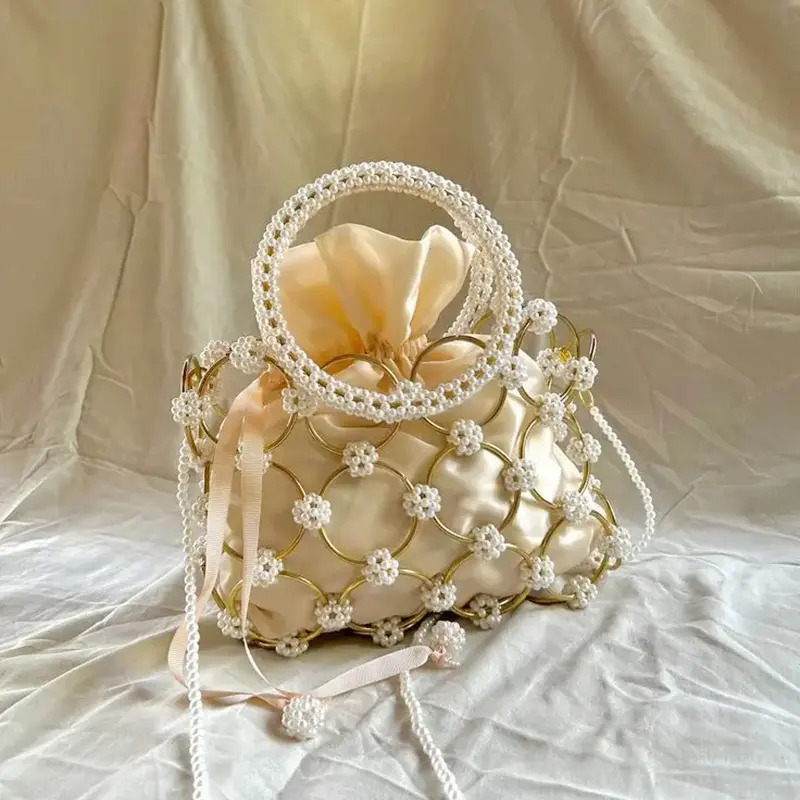 Pearl Handbag Metal Clutch Evening Bag