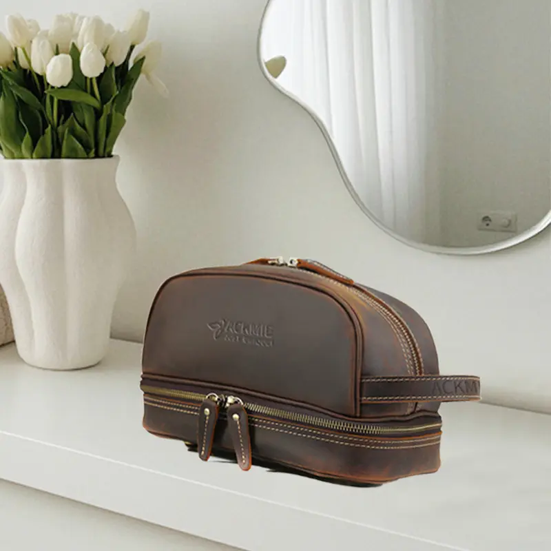 Double Layer Leather Toiletry Bag Makeup Bag
