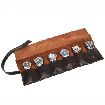Multifunctional Genuine Leather Watch Roll With 6 Pockets
