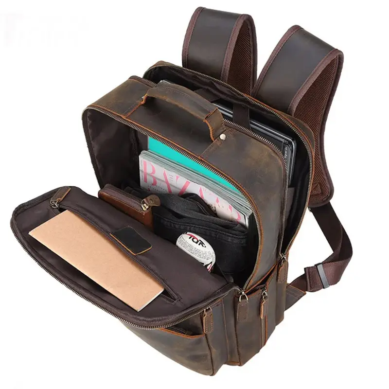 Genuine Leather Laptop Backpack Retro Cowhide Leisure Bag