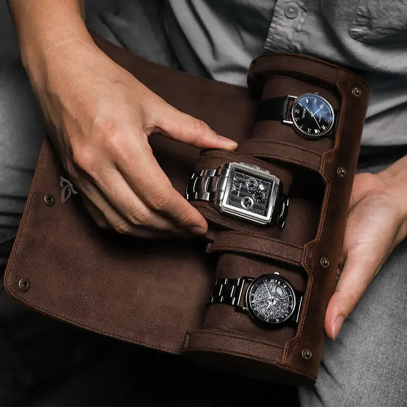 PU Leather Men's 3 Slot Watch Case Roll