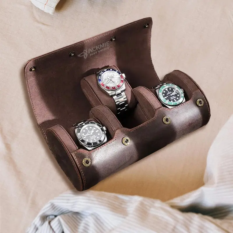 PU Leather Men's 3 Slot Watch Case Roll