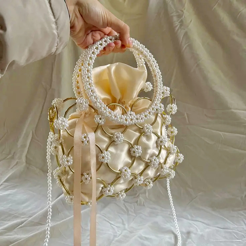 Pearl Handbag Metal Clutch Evening Bag