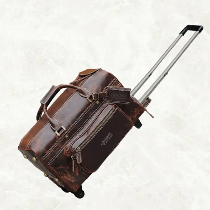 Large Capacity Genuine Leather Trolley Duffel Bag