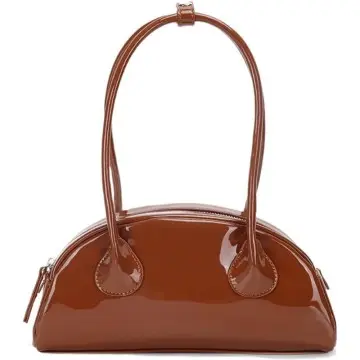 Women's Patent Leather Bowling Bag Small Top Handle Shoulder Bag