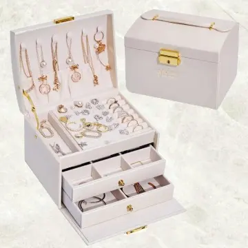 Leather Jewelry Box Lockable 3-layer ...
