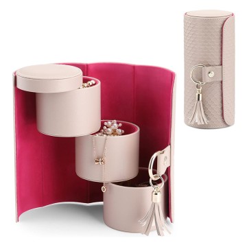 Small 3 Layer Cylindrical Jewelry Case Travel Necklace Storage Box