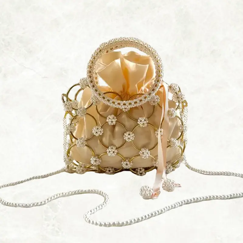 Pearl Handbag Metal Clutch Evening Bag