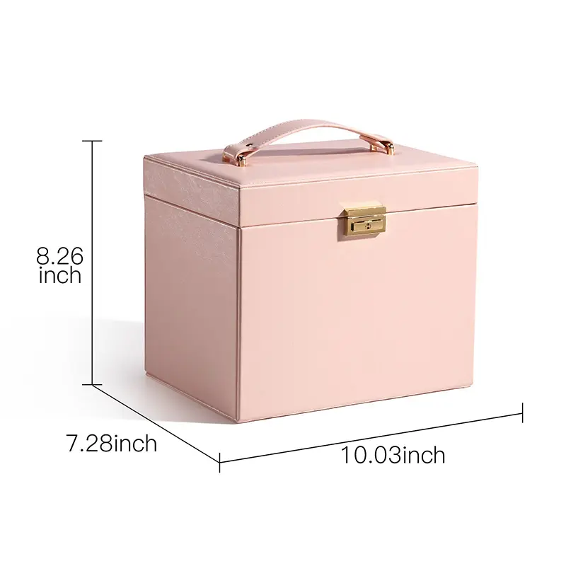 Multi-layer PU Leather Jewelry Box with Mirror and Lock (6)834