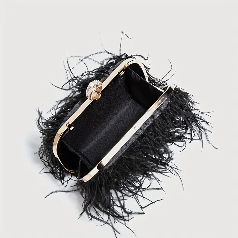 Luxury Ostrich Feather Party Evening Bag Clutch