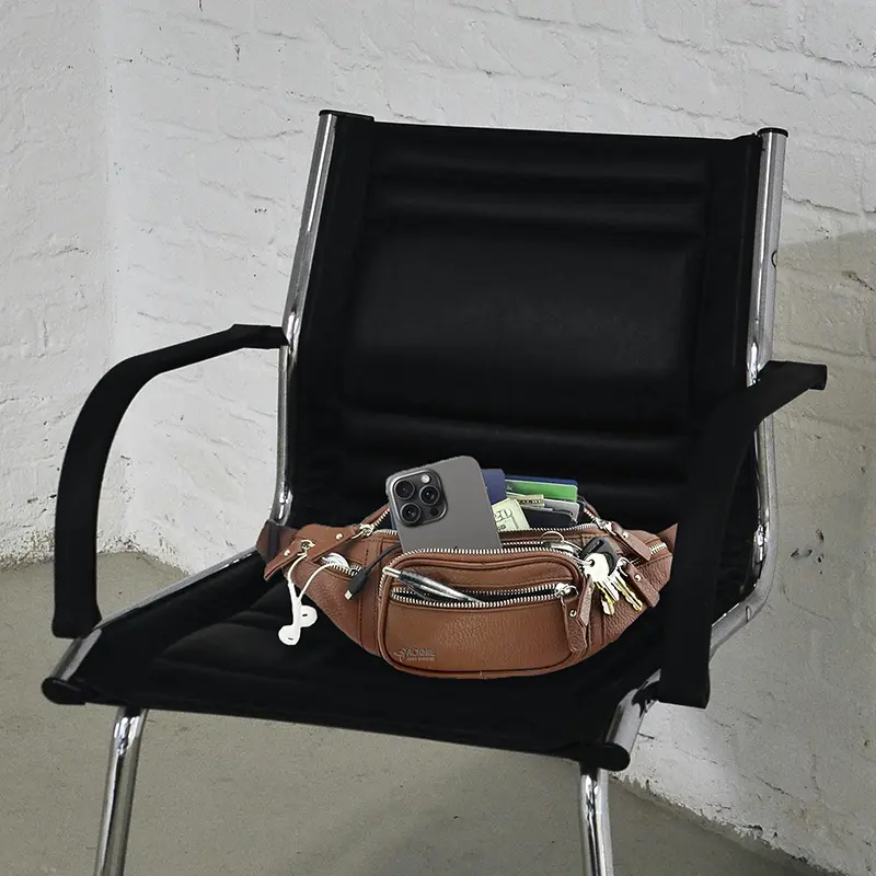 Men's Genuine Leather Belt Bag Multi-Function Waist Bag