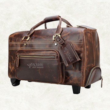 Large Capacity Genuine Leather Trolley Duffel Bag