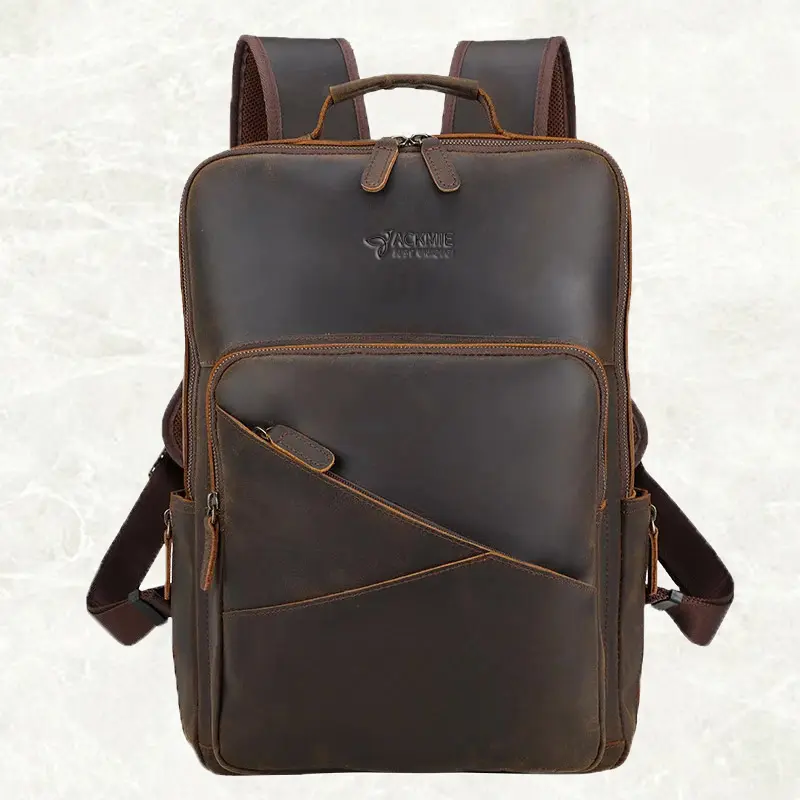 Genuine Leather Laptop Backpack Retro Cowhide Leisure Bag