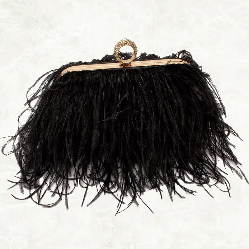 Luxury Ostrich Feather Party Evening Bag Clutch