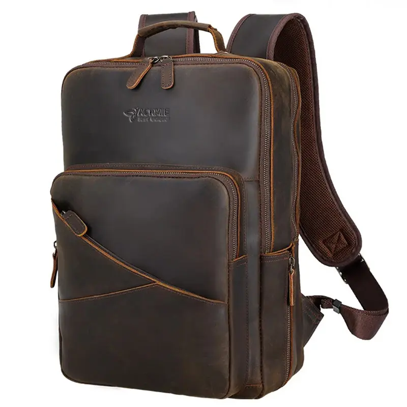 Genuine Leather Laptop Backpack Retro Cowhide Leisure Bag