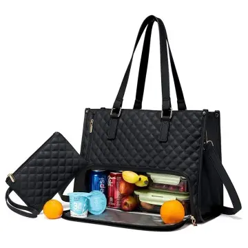 Quilted Large Capacity Lunch Tote 15.6 Inch Laptop Bag with Insulated Lunch Compartment