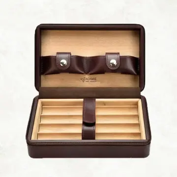 Cedar Leather Humidor with Cigar Accessories Gift Set