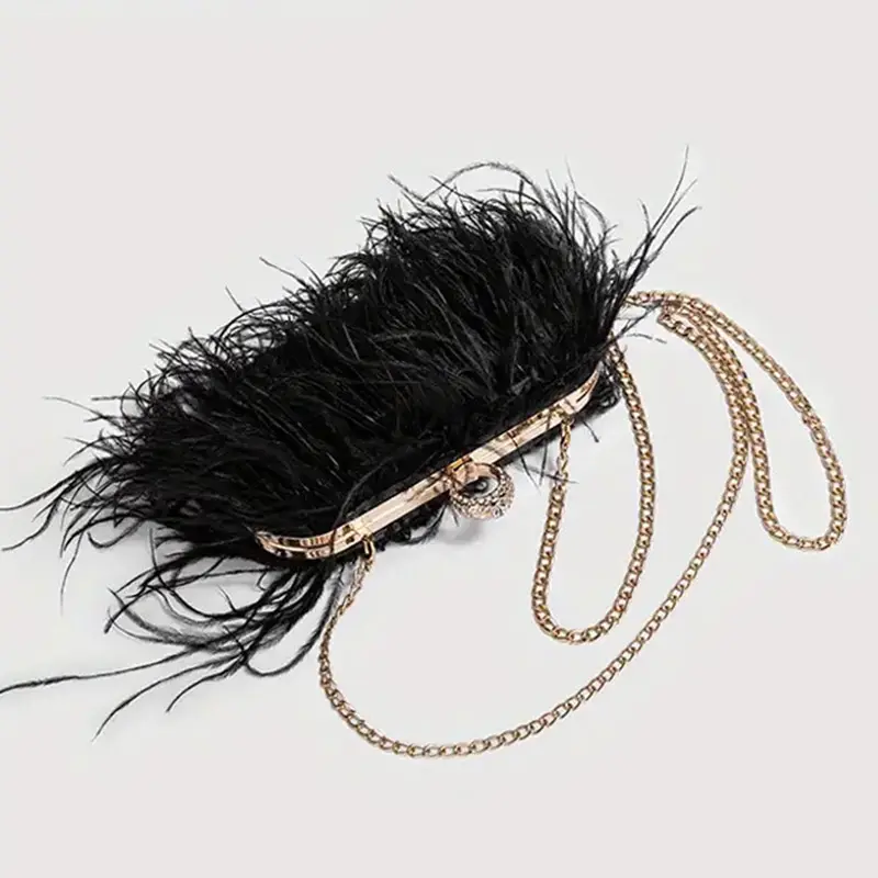 Luxury Ostrich Feather Party Evening Bag Clutch