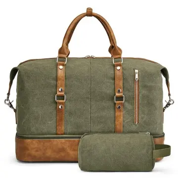 Women Canvas PU Leather Duffel Weekender Bag Tote Bag