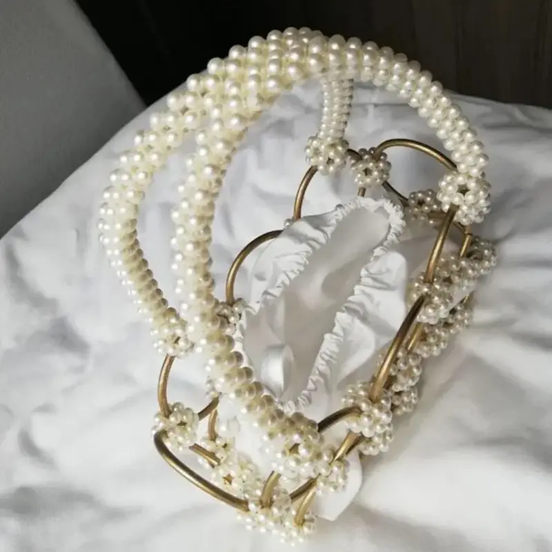 Pearl Handbag Metal Clutch Evening Bag