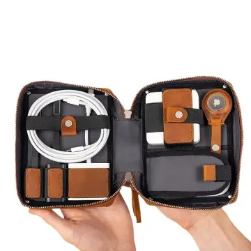 Electronic Accessory Bag Leather Cable Organizer