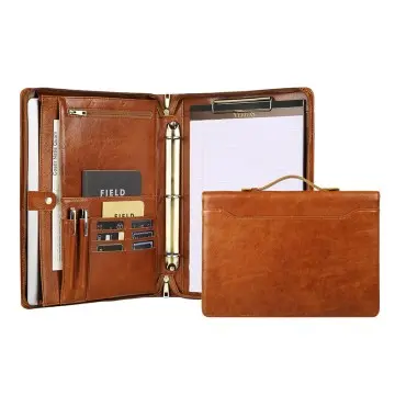 Men's Document Bag Leather Binder Leather Document Bag with Handle