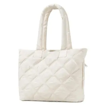 Women's Quilted Laptop Bag Leather Down Tote Work Bag