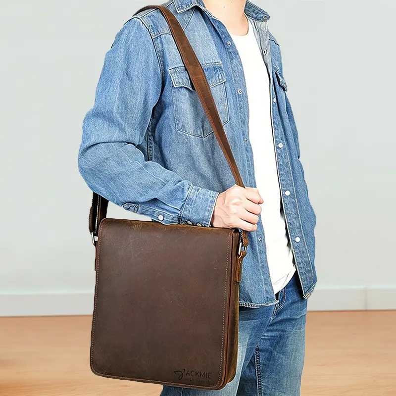 Genuine Leather Casual Crossbody Bag for Mens