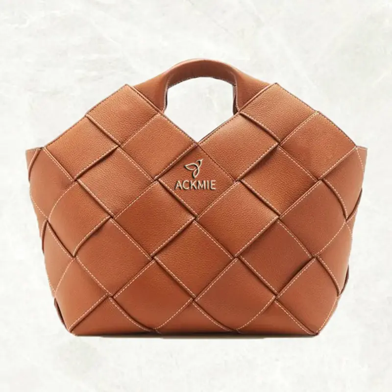 Large Capacity Women's Handbag Leather Braided Handbag