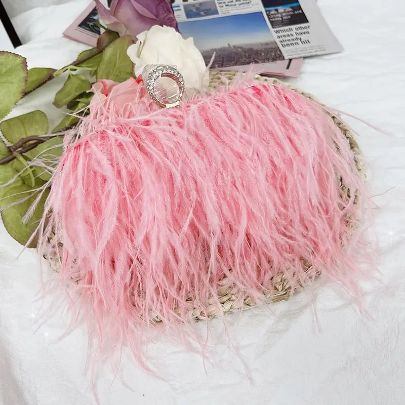 Luxury Ostrich Feather Party Evening Bag Clutch