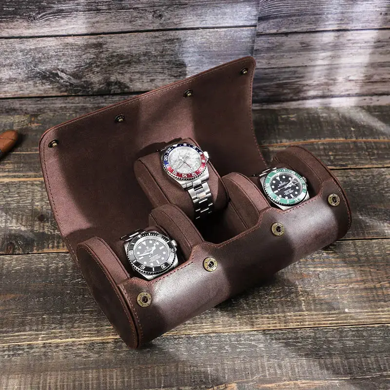 PU Leather Men's 3 Slot Watch Case Roll (10)qkn