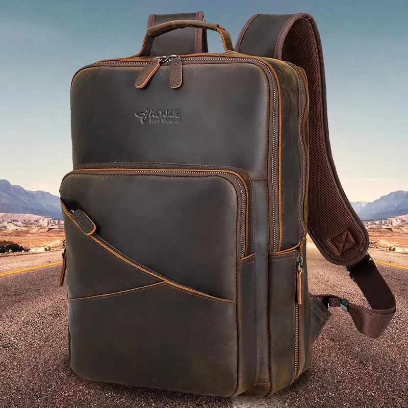 Genuine Leather Laptop Backpack Retro Cowhide Leisure Bag