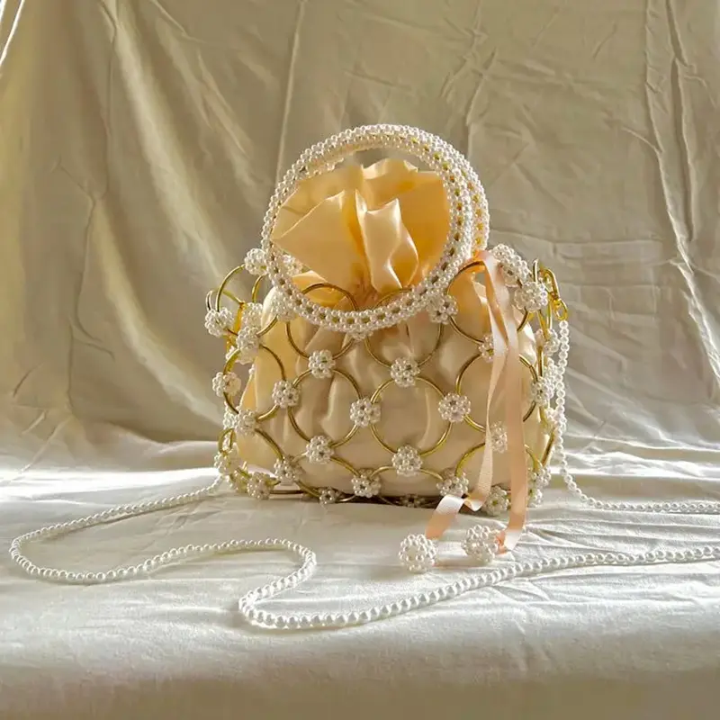 Pearl Handbag Metal Clutch Evening Bag