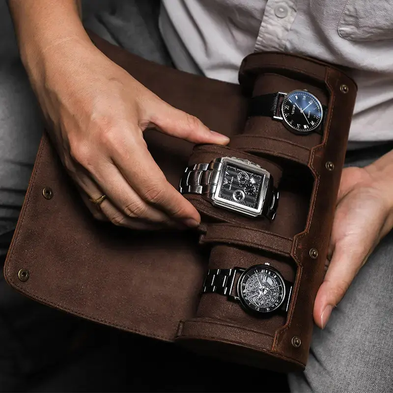 PU Leather Men's 3 Slot Watch Case Roll (9)5ug