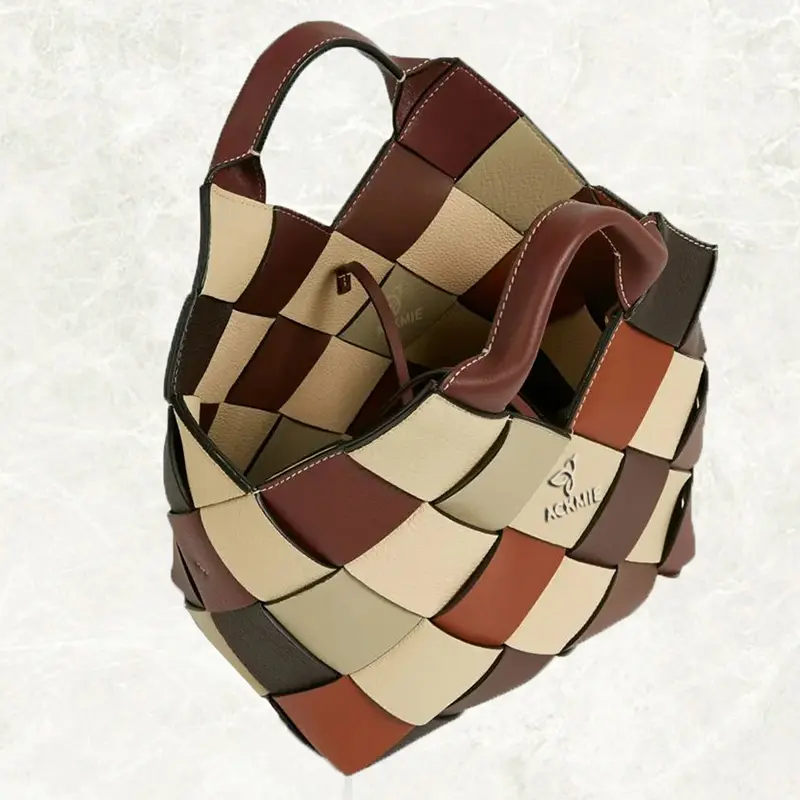 Large Capacity Women's Handbag Leather Braided Handbag