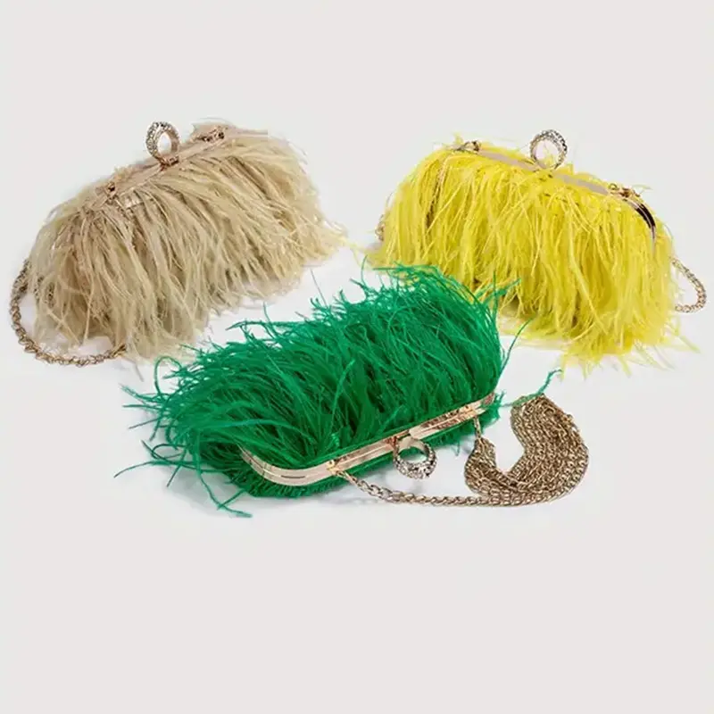 Luxury Ostrich Feather Party Evening Bag Clutch