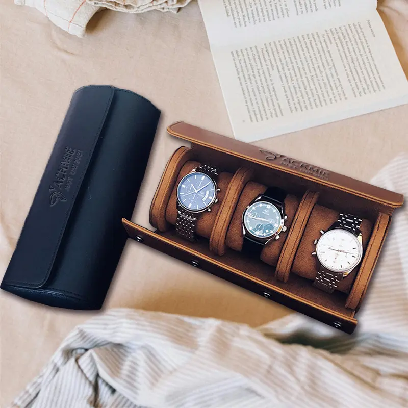 Leather Watch Case 3-Slot Watch Roll