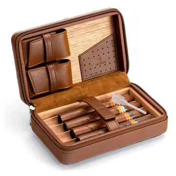 Luxury Leather Cigar Humidor Travel Cedar Cigar Case