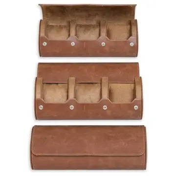 Genuine Leather Portable Watch Box Watch Roll-up Travel Box for 3 Watches