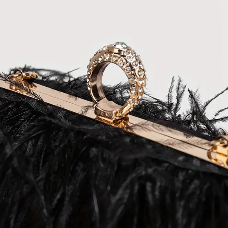 Luxury Ostrich Feather Party Evening Bag Clutch