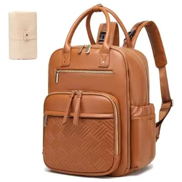Women's Leather Diaper Bag Backpack with Laptop Compartment
