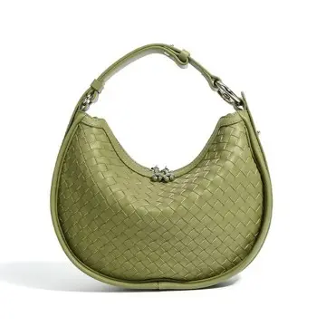 Cowhide Braided Tote Bag Genuine Leather Crescent Bag Underarm