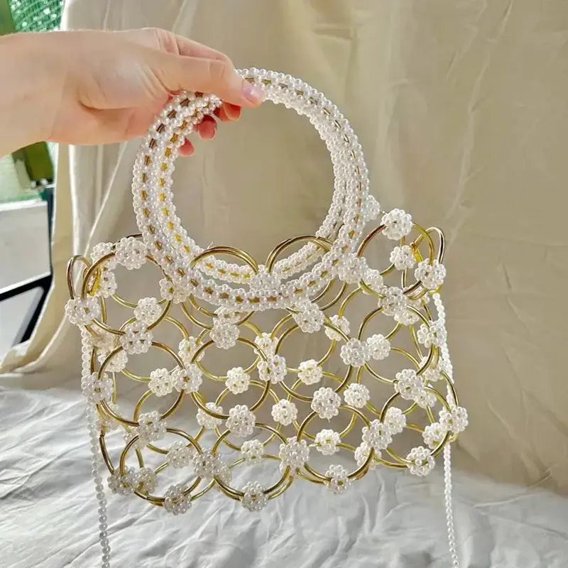 Pearl Handbag Metal Clutch Evening Bag