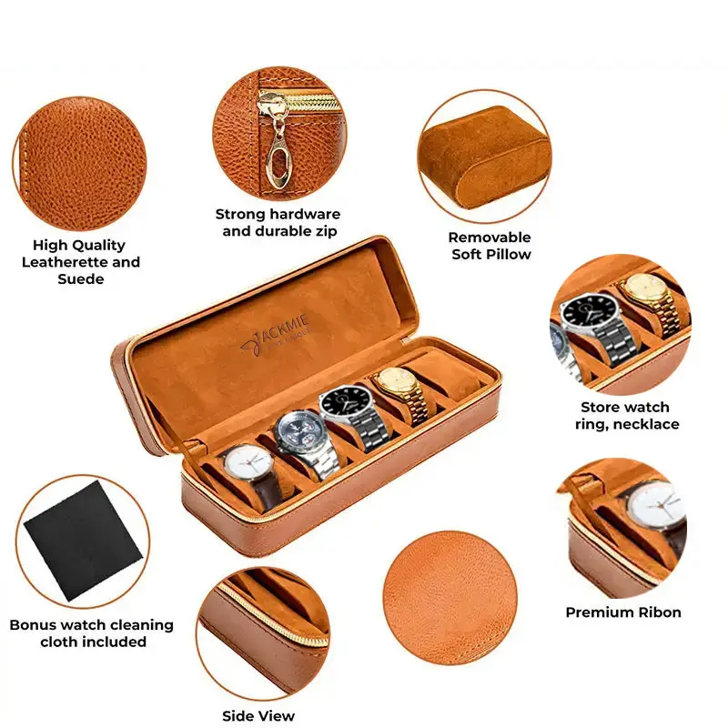PU Leather Watch Case 5 Slot Watch Box